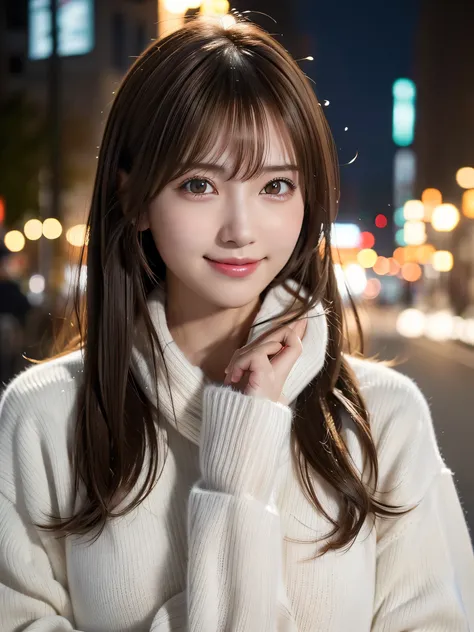 1 japanese girl,(white sweater:1.4),(wears a large muffler around his neck:1.2), (Raw photo, Best Quality), (Realistic, Photorealsitic:1.4), masterpiece, extremely delicate and beautiful, Extremely detailed, 8k wallpaper, amazing, finely detail, extremely ...