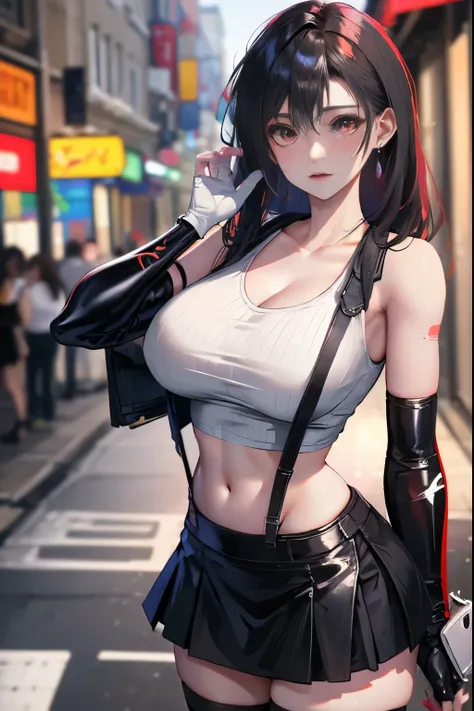 8k,masterpiece, bset quality,big, (1 girl), tifa lockhart, red_eyes, black hair, long hair, professional lighting, (shiny skin: 1.2), shiny big, ((best quality)), sharp focus: 1.2, highly detailed face and skin texture, detailed eyes, perfect face, perfect...