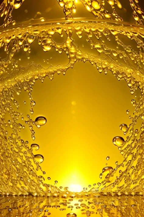 Close-up of a glass of beer with water drops, cooking oil, flow like oil, Draped in shiny golden oil, made of oil and water, oil dripping, liquid gold, golden reflection in water, glowing oil, Water drops flow down the bottle, Sweet almost like oil, oil on...