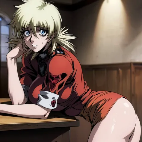 Seras victoria, laying down on table, hellsing ultimate, sex, ass, anal, anal sex