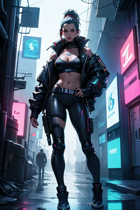 Mulher magra, with cyberpunk aesthetics and robotic parts