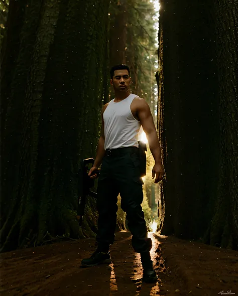 Abraham Ford, fundo de natureza, floresta durante o dia, Large trees, floresta de fundo, forest and trees, com zumbis, e um lago, ela&#39;sa lago, big trees in nature background.