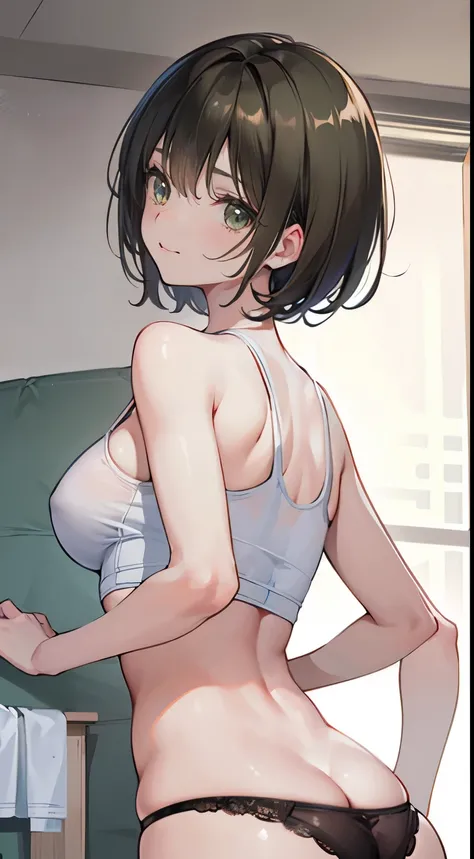 Under the legend，Chara，Teenage girl，sexy for，green color，short crop top，with short brown hair，The face is red，Underwear model，lust，Hand repair，the detail，X-rated， The clothes ar，k hd，no underwares，ssmile， television show，Upturned buttocks，out your tongue，P...