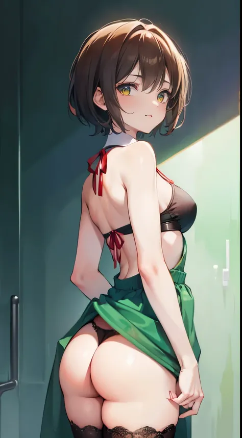 Under the legend，Chara，Teenage girl，sexy for，green color，short crop top，with short brown hair，The face is red，Underwear model，lust，Hand repair，the detail，X-rated， The clothes ar，k hd，no underwares，ssmile， television show，Upturned buttocks，out your tongue，P...