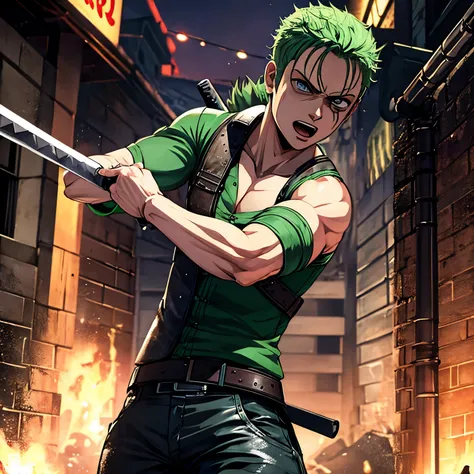 Roronoa zoro resident evil matando zumbis