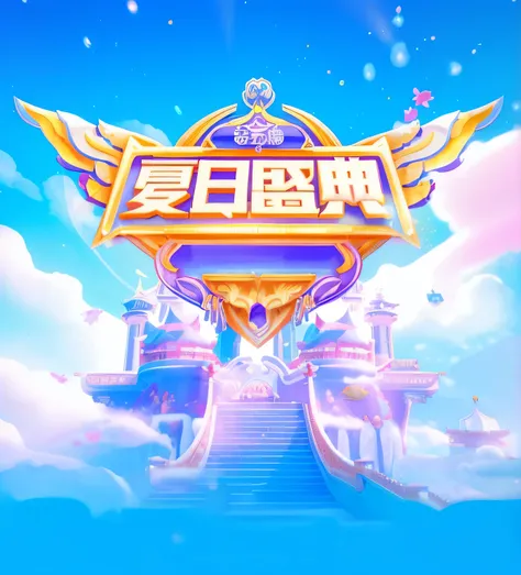 Stylized image of castle with sky as Background with, 3d icon , Popular topics on cgstation, flying cloud castle, Cloud Palace, The cover of the game, xianxia fantasy,  Artistically,  Background with, , G Liulian Artistically style, Official Artisticallywo...