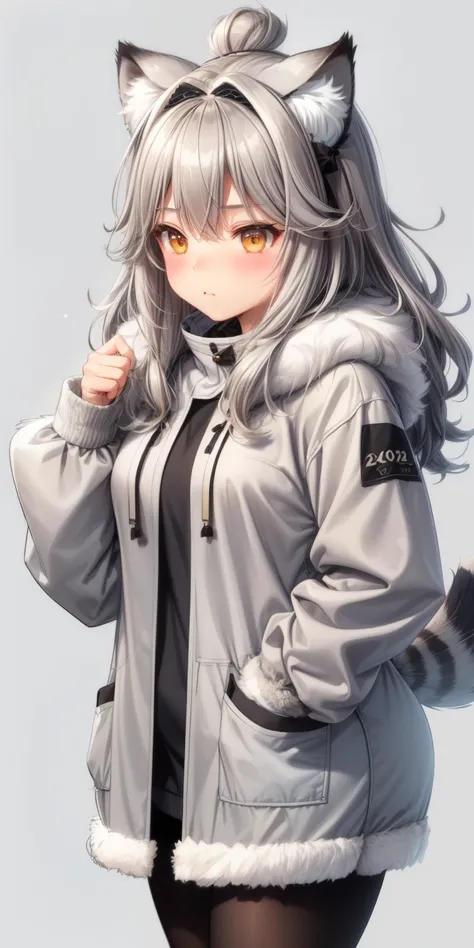 (sketch drawing), (old art style), (1girl), (blushing cheeks), (pallass cat ears), (gray hair), (thick fluffy hair), (medium hair), (thick gray fur pallass cat coat) , ((cold)), (long sleeves)