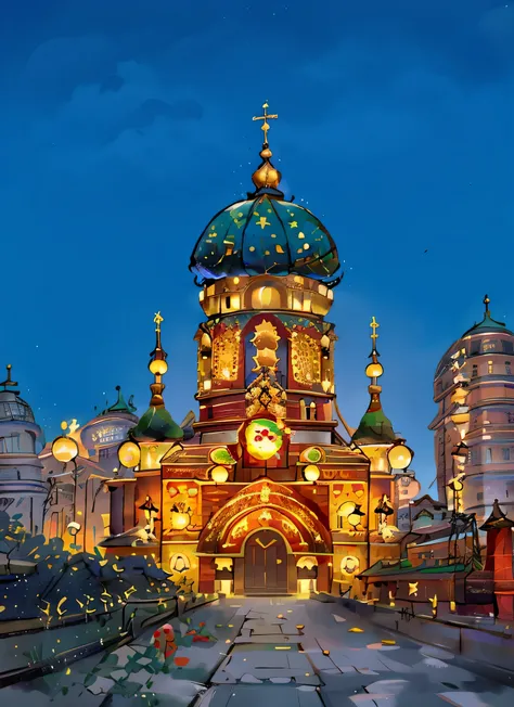 Overlooking a building with a green dome、church with cross on top, beijing, Russian temple, shanghai, sha xi, stunning images, orthodox, highly ornate, Uptrend ，, author：Arthur Penn, full view, Tremendously beautiful, Mongolia, Chinese Big Breasts, Byzanti...