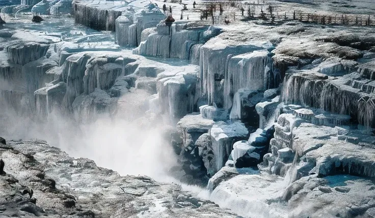 life cycle decline，Large area of water accumulation, Frozen waterfalls, icy landscape, Cold but beautiful, huge waterfalls, icy glaciers, cool looking, icy, Freeze and cover , The appearance is stunning, stunning sight, , frozen river, Niagara Falls, autho...