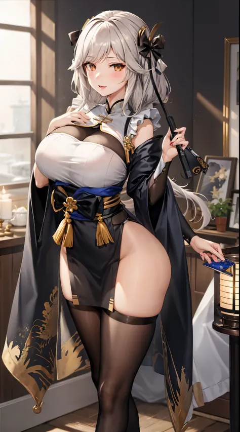 anime girl with a very large breast and a very long black hair, Kantai Collection Style, Onmyoji detailed art, albedo from overlord, Seductive Anime Girl, by Shitao, best anime 4k konachan wallpaper, Onmyoji, from girls frontline, from arknights, kancolle,...