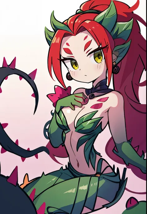 Zyra - Rise of the Thorns - League of Legends a high definition, 8k, Cara detallada, agarrando su pecho, mostrando su pecho, ((senos grandes)), delgado y delgado, body of equal proportion in his chest)), Front view, cuatro dedos y 1 pulgar, ((2 manos de ca...