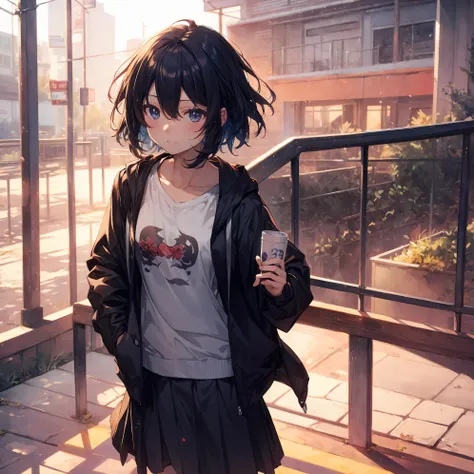 Super high quality by the art god, Ultra-detailed, High resolution, Shinkai Makoto style, anime moe art style, best anime 8K konachan wallpaper, Pixiv Contest Winner, Perfect Anatomy, BREAK,(Please draw a sleepy girl going to school alone.. ),BREAK, a hype...