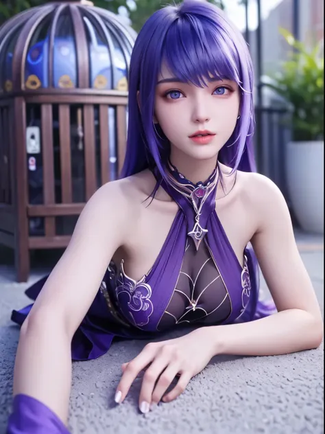 25-year-old Korean girl，1 Sister，girl on top， dive， I have a perfect face， eBlue eyes， income，  dive，Under water深处，Under water，breaking，ton de asur，(((Fish cage as a whole, Purple colored hair,delicate high heels，smooth thigh，Exquisite facial features and ...