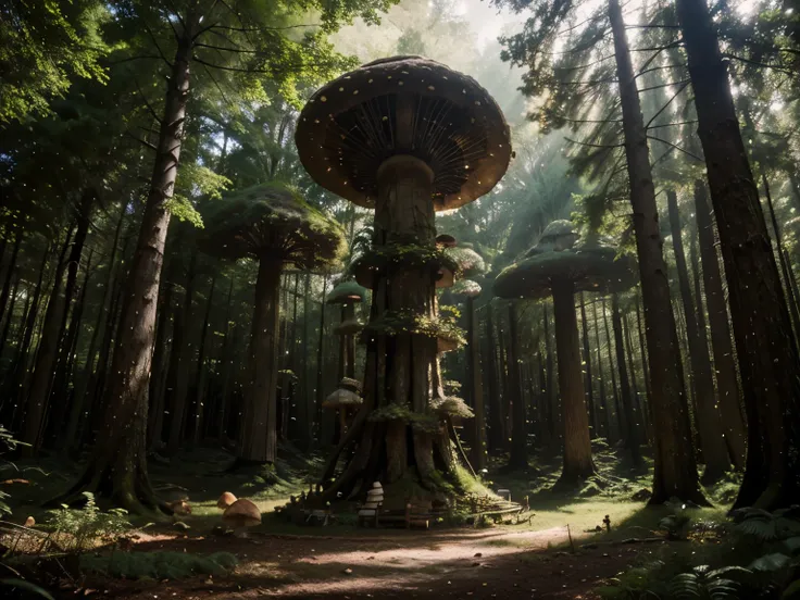 A forest where giant, luminescent mushrooms tower overhead, casting an otherworldly glow and creating an enchanting atmosphere. fantastic realism, natural colors, natural light, award-winning image, award-winning photography, the best photo ever made, auth...