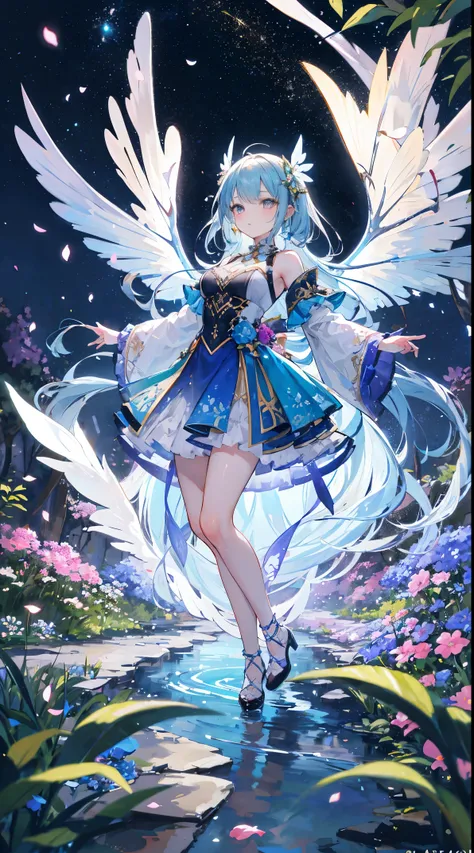 In a realm of enchantment, within a magical forest, a mystical fairy girl emerges, a radiant being adorned in gossamer threads of moonlight. Her skirt, woven from petals and stardust, shimmers with an iridescent glow, reflecting the celestial canopy above....