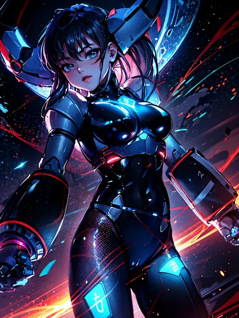 anime girl with a sci - futuristic suit and a sci - futuristic weapon, Girl in Mecha Cyber Armor, android heroine, Samus Allan Fanart, female mech, Anime Manga Robot!! anime girl, anime robotic mixed with organic, mechanized valkyrie girl, zero suit samus,...