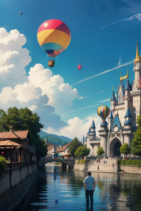 Theme parks，A man flies a balloon