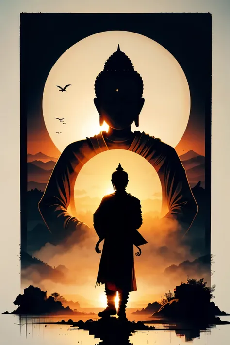 sunrise，buddha silhouette， silhouette art。artistic creativity1.37。