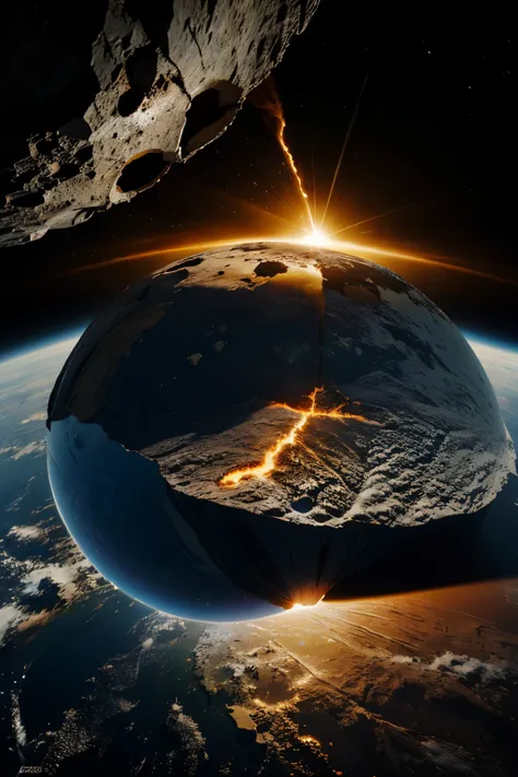 photorealistic planet earth with a hole breaking through the earth&#39;s crust 