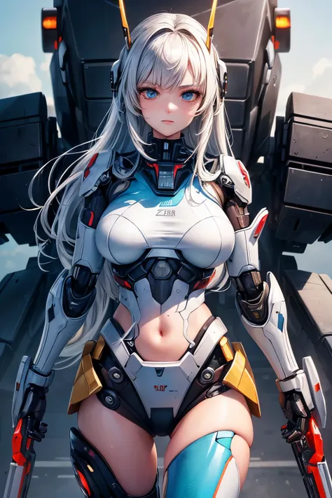 Textured skin, Super Detail, high details, High quality, Best Quality, hight resolution, 1080p, hard disk, Beautiful,(cyborgs),(Missiles from the chest),(Machine gun from both handeautiful cyborg woman,Mecha Cyborg Girl,Battle Mode,Girl with a Mecha Body,S...