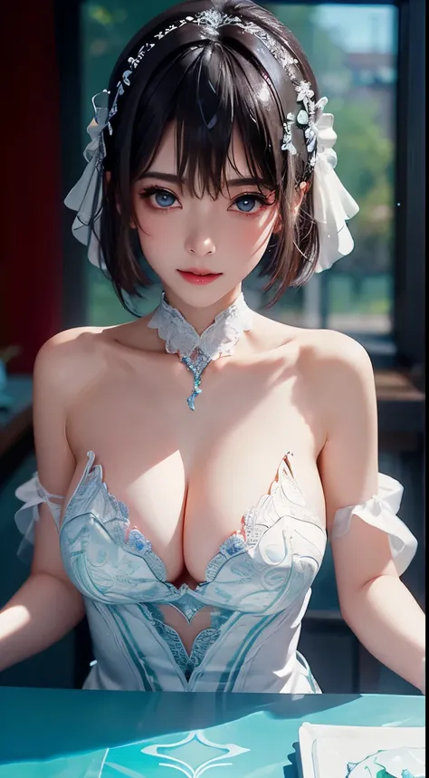 （filigree，Sharp images，Hyper-Resolution，Extremely amazing detail，awe-inspiring detail），sub surface scattering，tmasterpiece，best quality，high qulity，（1girll：1.2），独奏，apathy, close up to upperbody, focus breast