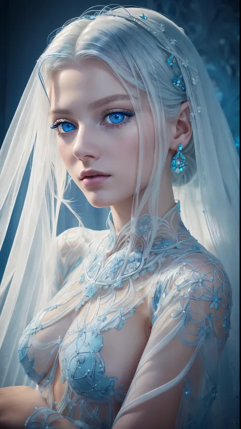 8k full body shot of beautiful white-haired 18 year old girl, (intricate, sheer, transparent, translucent,(no clothes:1.2)), intricate, beautifull face, elegant, highly detailed, digital hyperrealistic photography, hyperrealistic photography filigree, shyn...