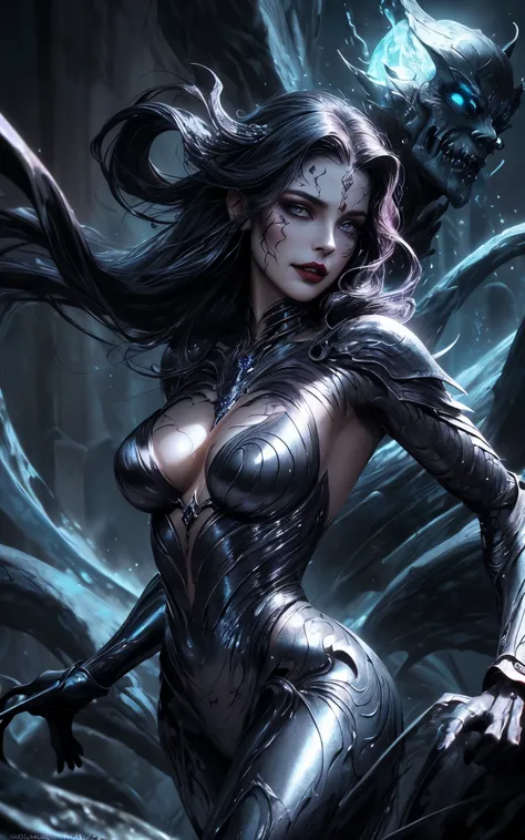 beauty eyes, Flawless eyes, (Storyboard), Liquid lady, liquid demoness, arcane liquid, fighting stance, sexy, busty alluring, erotic,( body formed from mauveine and black liquid metallic paint twisting into a beautiful interpretation of the female figure),...