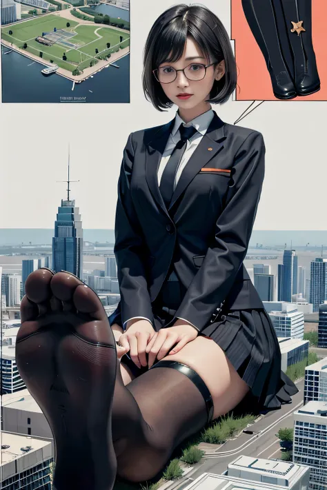 giantess art, surreal high school girl, 非常に詳細なgiantショット, giant, shorthair, a gigantic high school girl that&#39;s much bigger th...