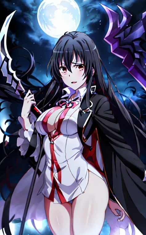 Anime character with ultra white skin dressed in bold suit on black chest holding a bright purple scythe, Albedo de Overlord, Albedo del anime Overlord, Dark blue and white robes, Gapmoe Yandere Grimdark, Textura del albedo, Wear white robes!, batas ajusta...