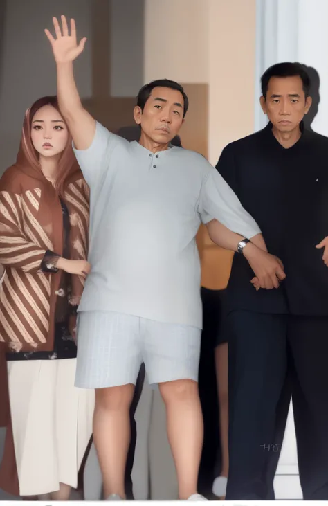 araffes man in a blue shirt and a woman in a brown jacket and a man in a black shirt and a woman in a brown and white shirt, ramil sunga, drama, during sunrise, sunrise, jokowi, 872637744, family, at sunrise, 278122496, president, goodnight