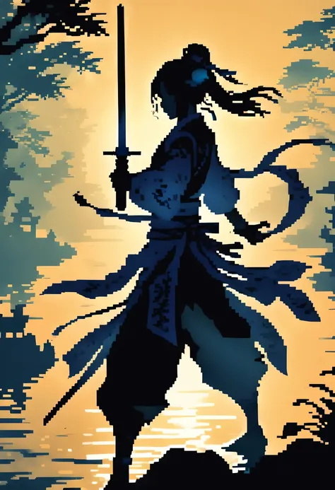 (纯Black silhouette,Silhouette of heroine dancing sword:1.5),Glowing sword,(Fighting posture，强dyna姿势:1.4),on  the lake，high contrast, movie lighting, Enigmatic Atmosphere,，lotus flower，Lotus leaf，corrugation，(water splash;1.4)，a moon，dyna，swordsman，Kungfu，B...