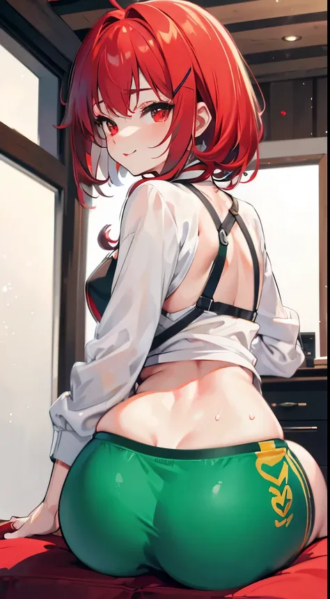 X-rated，Under the legend，Chara，teenage girl，Red-eyed，Smile，Sexy，green，Chest leak，short crop top，hot pant，Stalling&#39;s gull body standing painting，posture，with short brown haice turned red，Underwear model，lust，Hand repair，detail， clothing，HD，no underwares...