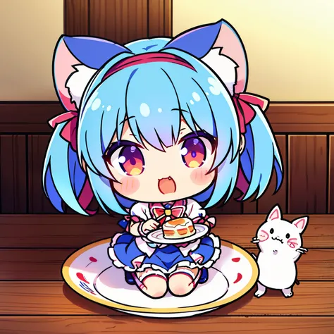 可爱的仓鼠吃东西，anime girl with a plate of food in front of a bunch of cats, anime moe artstyle, maplestory mouse, eating cakes, anime food, by Kanbun Master, restaurant!, pixiv, by Shingei, ❤🔥🍄🌪, loli, pixiv style, rin, isekai, ahegao, zerochan art, marin kitaga...