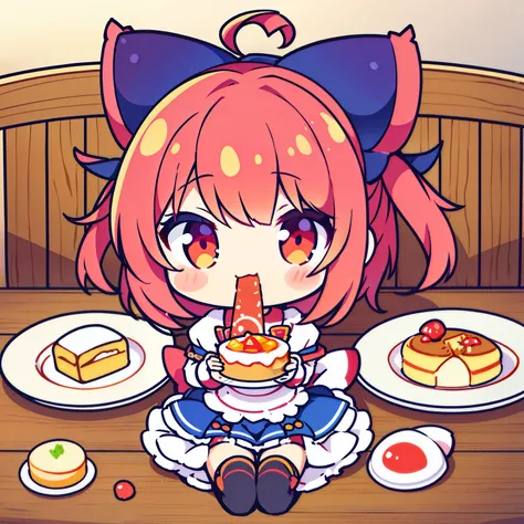 可爱的仓鼠吃东西，anime girl with a plate of food in front of a bunch of cats, anime moe artstyle, maplestory mouse, eating cakes, anime food, by Kanbun Master, restaurant!, pixiv, by Shingei, ❤🔥🍄🌪, loli, pixiv style, rin, isekai, ahegao, zerochan art, marin kitaga...