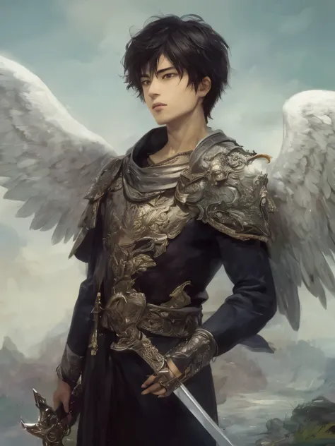 Male  angel with a sword and wings