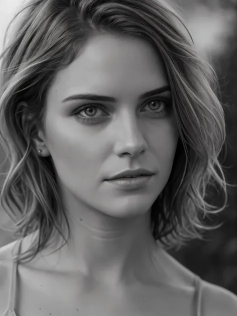 Photorealistic, Masterpiece photo in shades of gray, woman with disheveled hair and bad torn clothes, Sweet sexy, (detailed medieval background), Ultra sharp focus, detailed face, (((posing))),  random hair color, Short hair, beautiful eyes, whole body, hi...