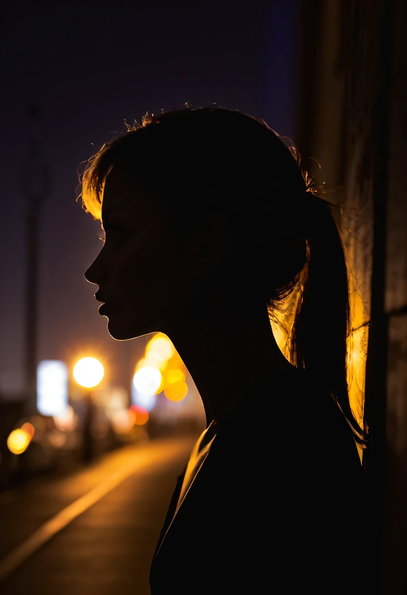 Side face silhouette，Under street lights