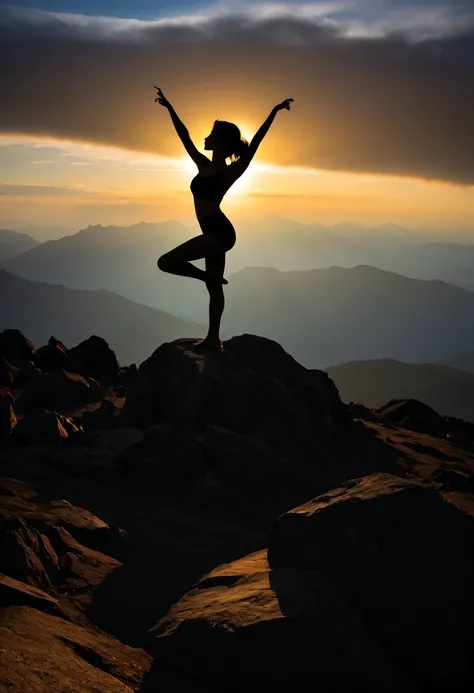 Dance silhouettes，at the summit，photography