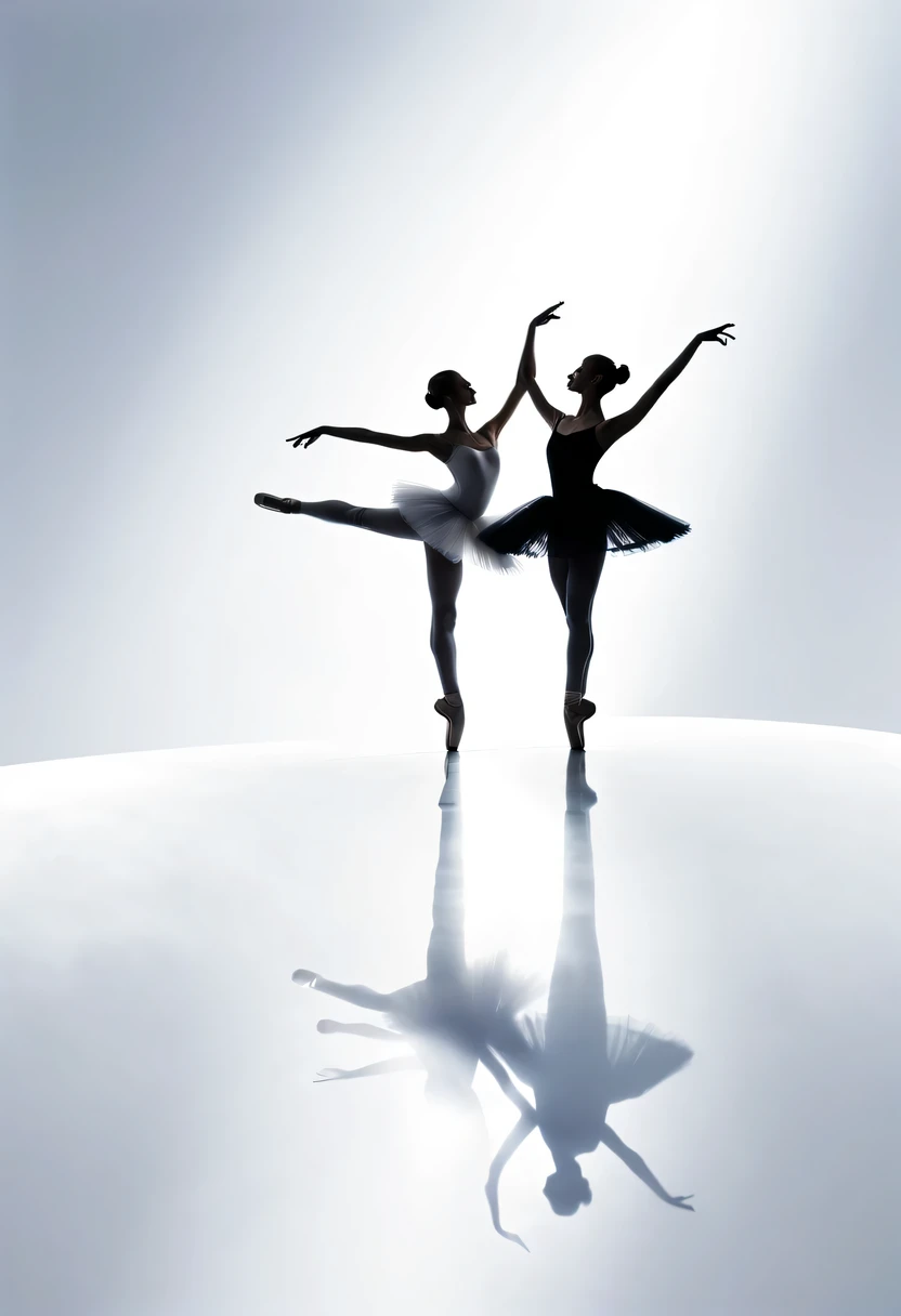 Double ballet silhouette，at the summit， Abstract，Lots of white space