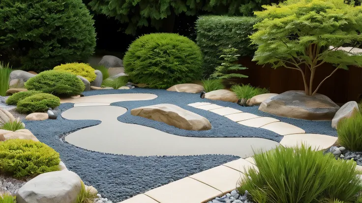 Generate a calming Zen garden with abstract patterns representing meditation, fostering a sense of tranquility.