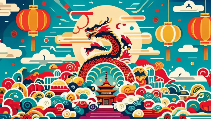 2024 year of the dragon music festival poster，chinese style illustratione festive，highlight musical elements ，（there are require...