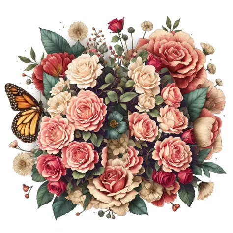 vintage flowers and roses and leaves and butterflies