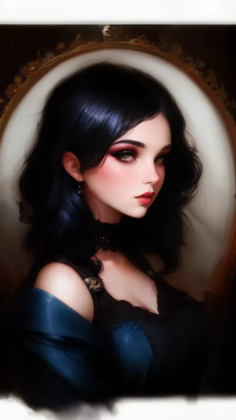 arafed woman with black and white makeup and a black top, tom bagshaw style, tom bagshaw donato giancola, tom bagshaw inspired, tom bagshaw artstyle, artgerm and tom bagshaw, artstyle tom bagshaw, style of tom bagshaw, tom bagshaw portrait, inspired tom ba...