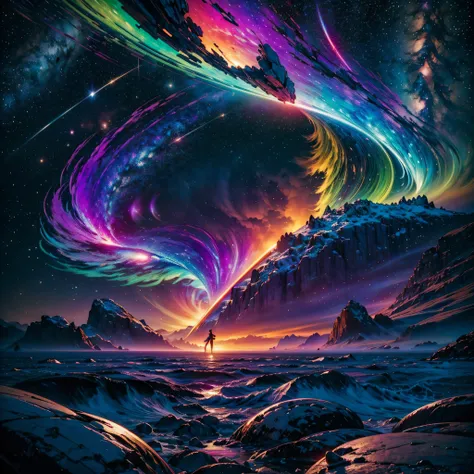 Vibrant Nebulae Octans by_Mappa ((Rain_Color Colorful_liquid_on_naked_body:1.3 Colorful_body Colorful_ink_on_hair:1.2 sunset Rainbow Abundant_colorful_liquids White_liquid fullbodye wet_Color_liquid)) In the vast expanse of the cosmos, a breathtaking image...