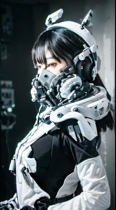 ((Best Quality)), ((Masterpiece)), (Very Detailed:1.3), 3D, mecha, Beautiful cyberpunk woman with her pink mech in the ruins of a city in the forgotten war, wearing a steam mecha mask, Ancient technology, HDR (High Dynamic Range), ray tracing, NVIDIA RTX, ...