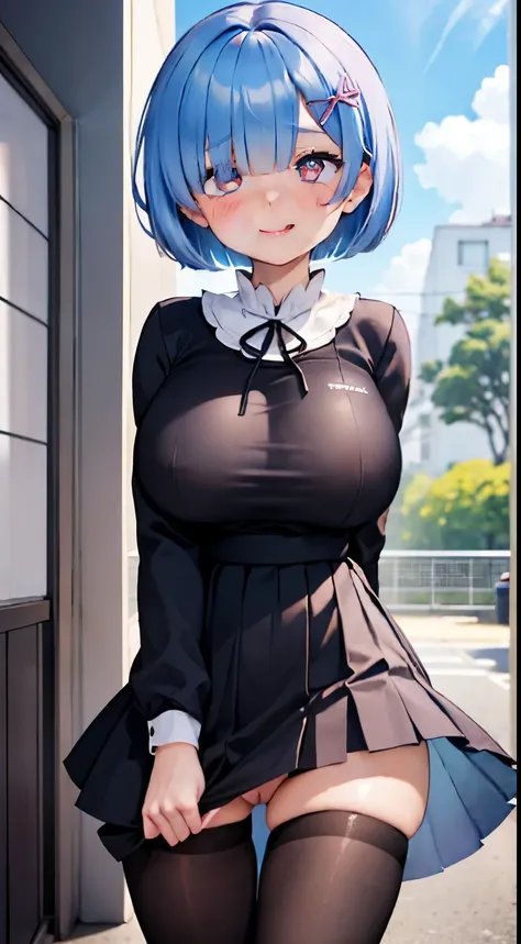 1 female,blue hair,((Surprised look)),beautiful breasts,Eyes like very big breasts、huge boobs、white nurse uniform、nurse、Nurse Style、nurseの制服、good style,Slender thighs,Decorate the front beautifully)(((blush cheeks、embarrassed expression、Naughty smile)),(((...