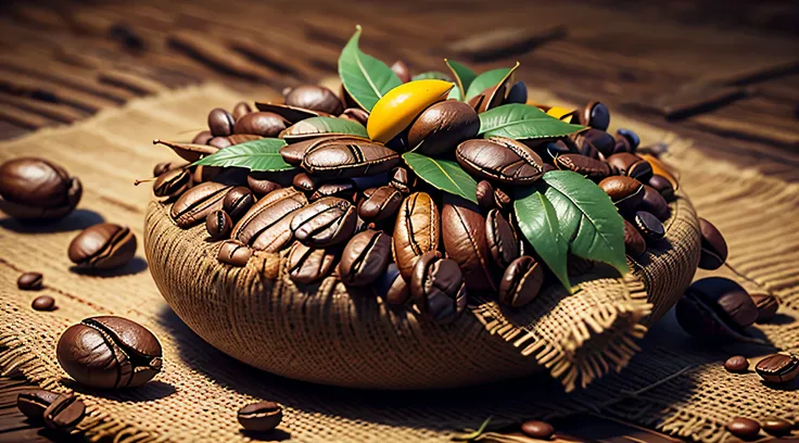 brazilian coffee seeds, colorful, realistic, high quality, sharp focus, high details,