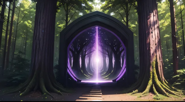 Purple portal in the middle of a forest