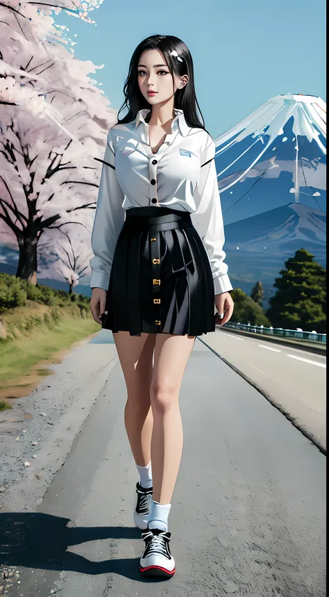 ((Beautiful 35_year_old japanese_yokai_woman):1) ((pale_skin, glossy_black_hair, glossy_black_yokai_ears and tail):1.2), ((standing_straight):1), ((japanese_woodlands):1), ((sagging_breasts):1.8), ((breasts_apart):1.5), ((wearing loose_long_skirt and white...