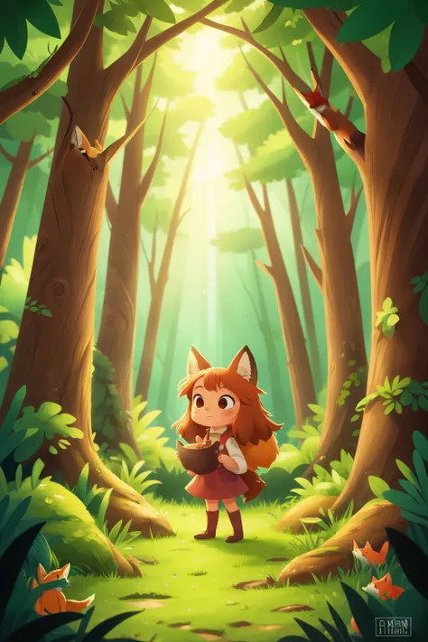 fox girl exploring a magical forest